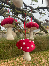 Load image into Gallery viewer, Red velvet Decorative toadstools, Christmas tree decorations, festive decor, garland decorations.