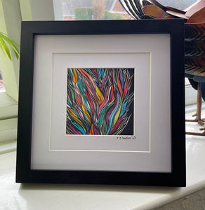 Original artwork Multi coloured Flame doodle print (framed)