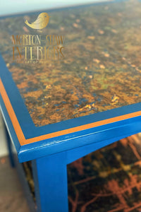 Square coffee table, lamp table, side table, blue occasional table